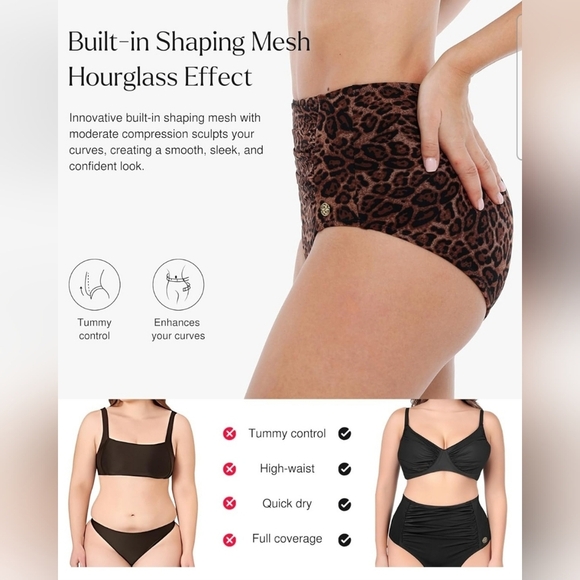 Popilush Women's High Waisted Leopard Print Shapewear 2 Piece Bikini Set XS - Picture 4 of 14